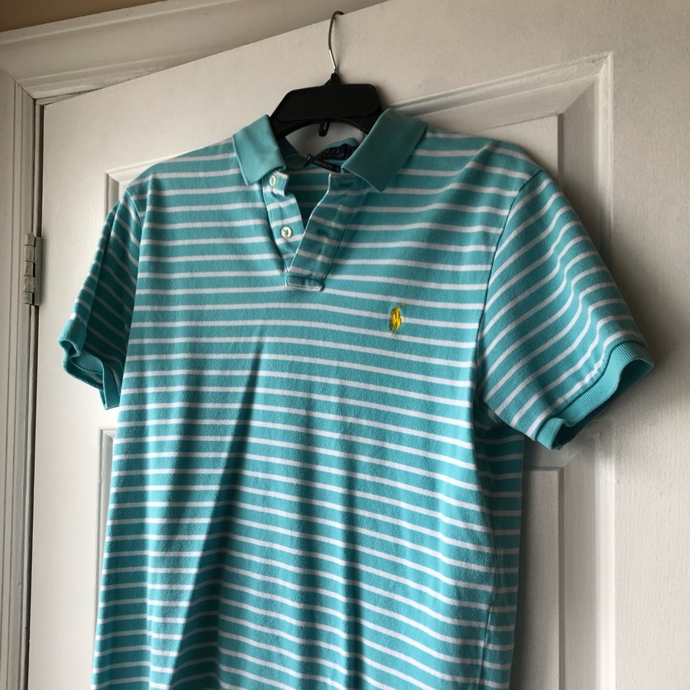 Blue and White Short Sleeve Collared Polo